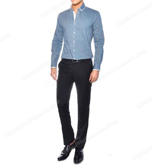 Mẫu đồng phục áo sơ mi nam công sở màu xanh