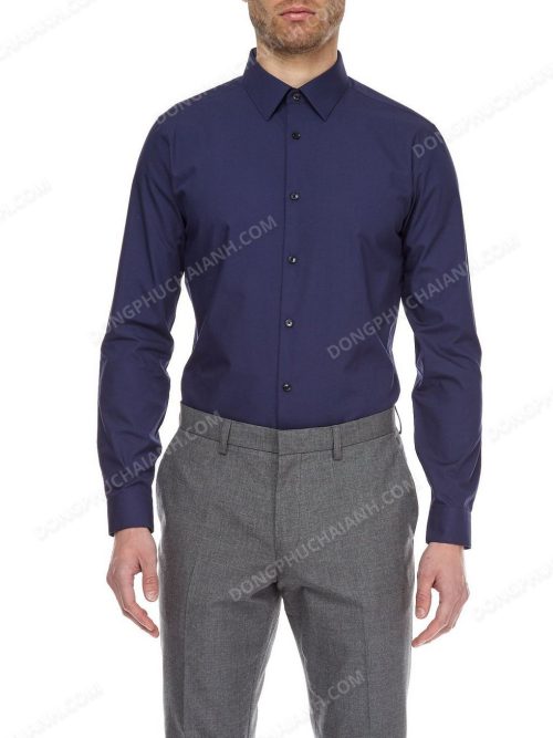 Mẫu đồng phục áo sơ mi nam công sở màu xanh lam