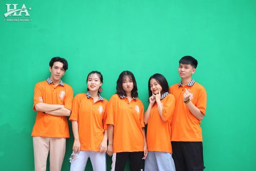 Mẫu áo lớp caro màu cam A1