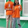Mẫu áo lớp caro màu cam A1