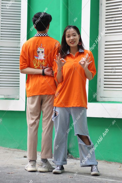 Mẫu áo lớp caro màu cam A1