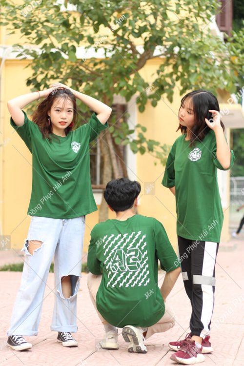 Mẫu áo lớp cổ tròn màu rêu lớp 10a2
