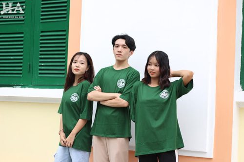 Mẫu áo lớp cổ tròn màu rêu lớp 10a2