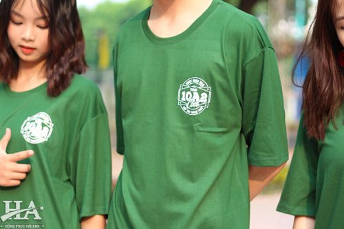 Mẫu áo lớp cổ tròn màu rêu lớp 10a2