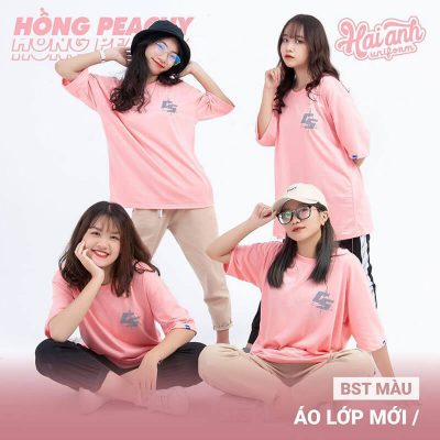 Mẫu áo lớp oversize cổ tròn màu hồng Peachy C5