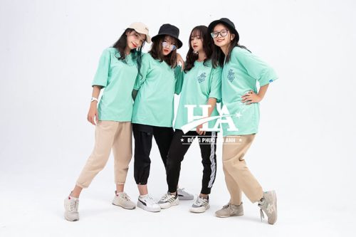 Mẫu áo lớp oversize cổ tròn màu xanh sea a6