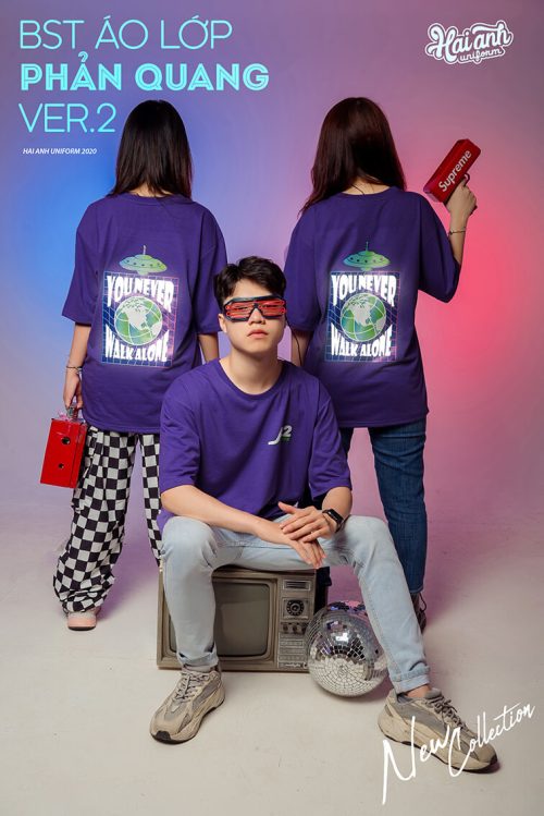 Mẫu áo lớp phản quang in decal màu tím Violet