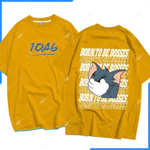 Mẫu áo lớp oversize cổ tròn màu vàng bò