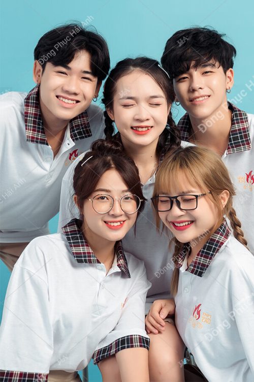 Mẫu áo lớp Poka màu trắng cổ Choco 10A2