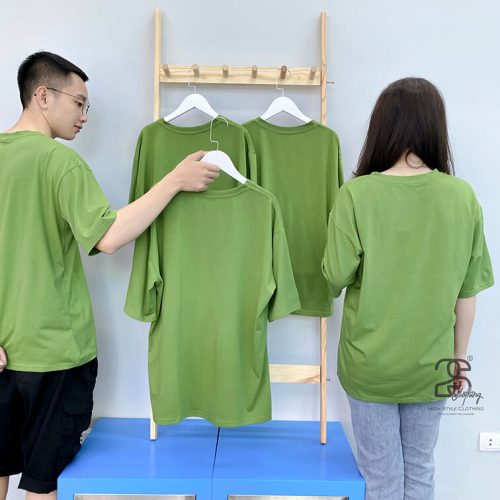 Cận cảnh mẫu áo thun Cotton TC rêu vàng giá sỉ chỉ 45K