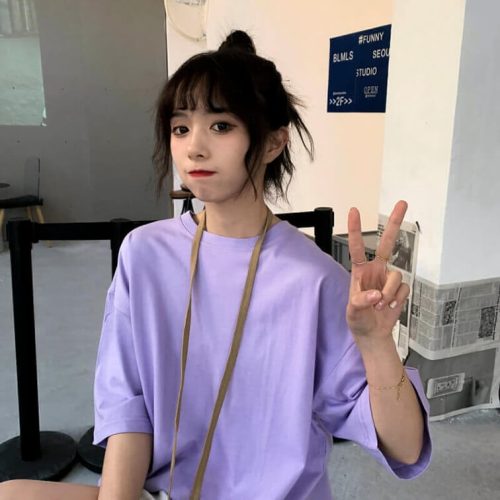 Áo thun màu tím cà cổ tròn thời trang, trẻ trung