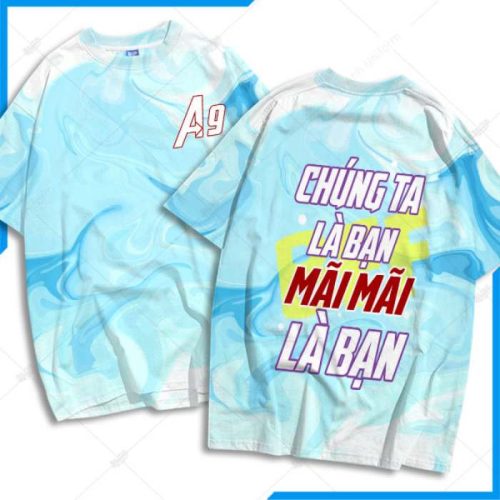 Mẫu áo lớp 3D màu xanh dương slogan độc đáo