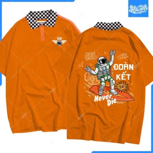 Mẫu áo lớp caro màu cam thiết kế kiểu dáng trẻ trung