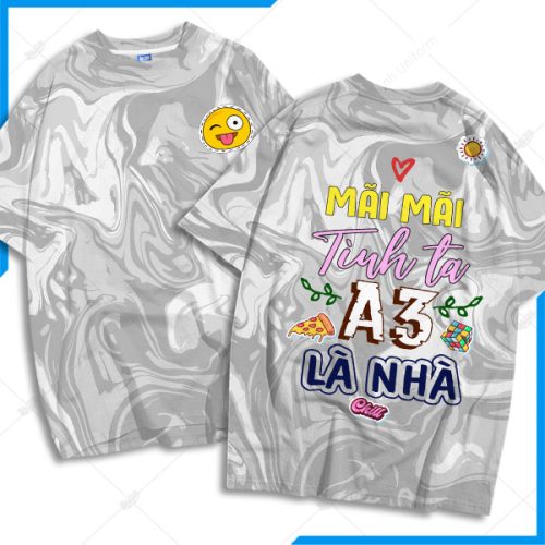 Mẫu Áo Lớp 3D Màu Xám Cổ Tròn Hình Mặt Cười