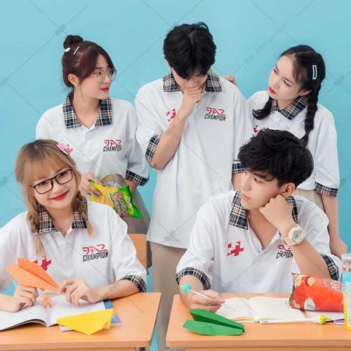 Áo Lớp Poka Màu Trắng Cổ Yolo 9A2