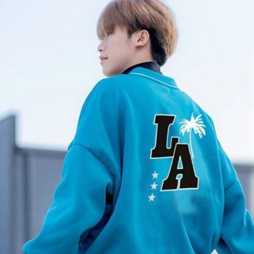 Mẫu áo khoác bomber unisex màu xanh thời thượng