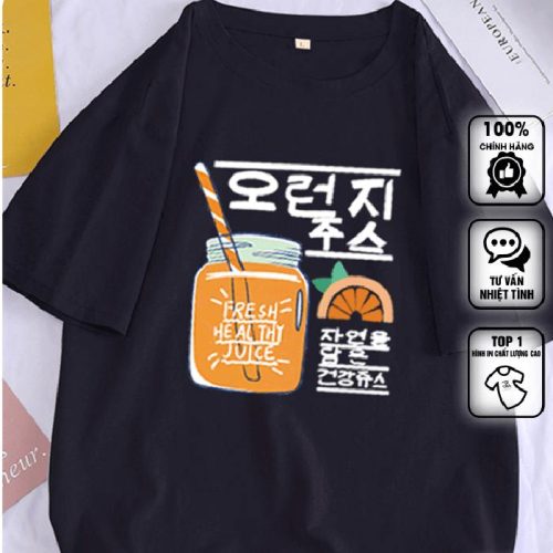 Mẫu áo thun hình nước ép cam màu đen cá tính