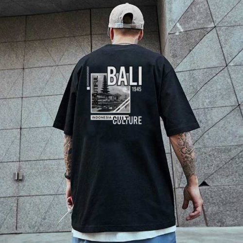 Mẫu áo thun hình đảo Bali Indonesia thiết kế tông màu đen