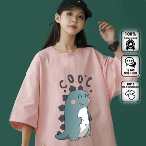 Mẫu áo phông cổ tròn màu hồng nổi bật