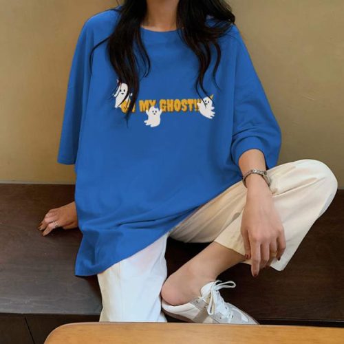 Mẫu áo thun Oh My Ghost màu xanh coban