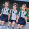 Mẫu áo polo đồng phục học sinh tiểu học kẻ sọc xanh trắng