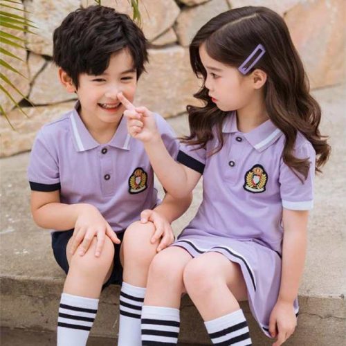 Mẫu áo polo đồng phục tiểu học màu tím