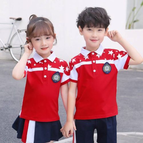 Mẫu áo polo ngắn tay đồng phục học sinh cấp 1 màu đỏ