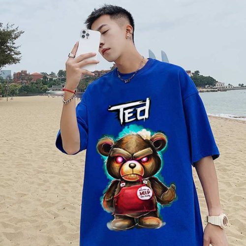 Mẫu áo thun in hình gấu ted siêu ngầu màu xanh