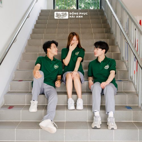 Áo lớp có cổ màu xanh iris BST Polo Besties - Hình 6