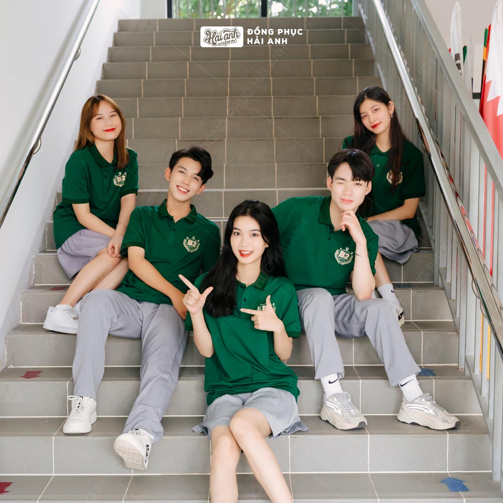 Áo lớp có cổ màu xanh iris BST Polo Besties