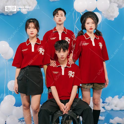 Áo lớp oversize cổ dệt màu đỏ - Hình 1