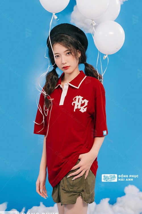 Áo lớp oversize cổ dệt màu đỏ - Hình 4