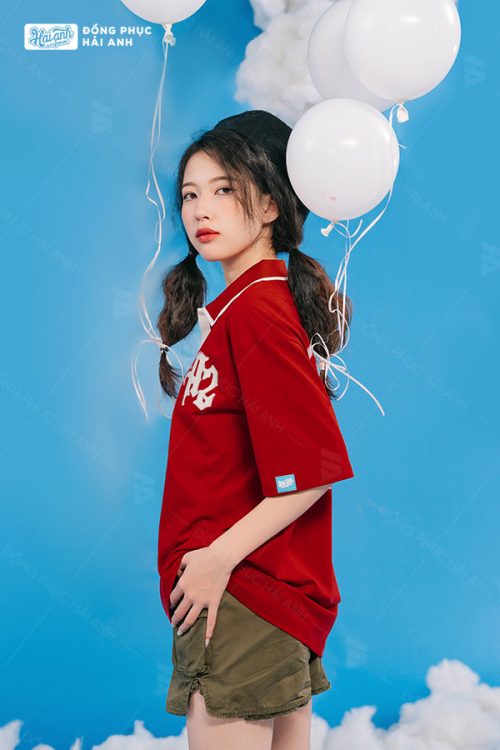 Áo lớp oversize cổ dệt màu đỏ - Hình 5