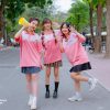 Áo lớp Ther màu lòng tôm kết hợp kẻ milktea