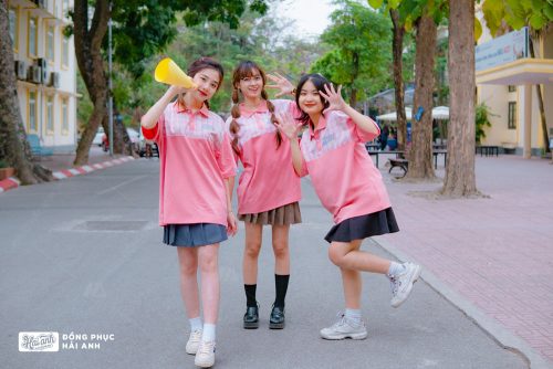 Áo lớp Ther màu lòng tôm kết hợp kẻ milktea