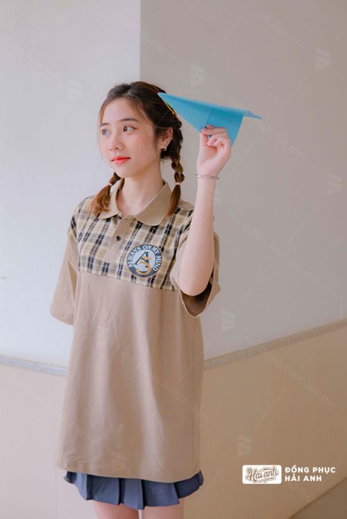 Áo lớp Ther màu nâu cafe kết hợp kẻ honey - Hình 2