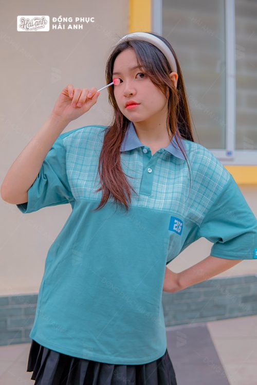 Áo lớp Ther màu xanh denim kết hợp với kẻ soda - Hình 2