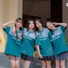 Áo lớp Ther màu xanh retro kết hợp kẻ mocha