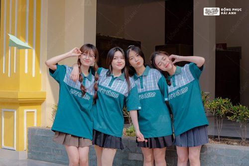 Áo lớp Ther màu xanh retro kết hợp kẻ mocha