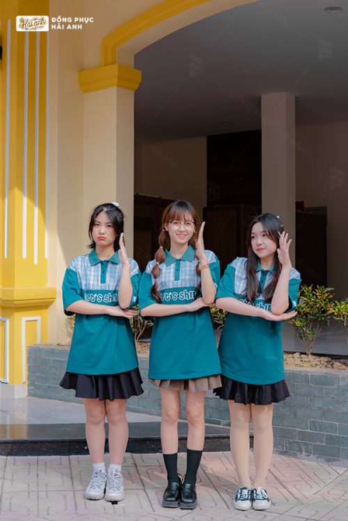Áo lớp Ther màu xanh retro kết hợp kẻ mocha - Hình 2