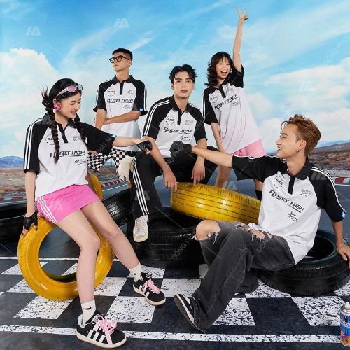 Mẫu Áo Lớp Polo Oversize Tay Raglan Màu Trắng Gạo