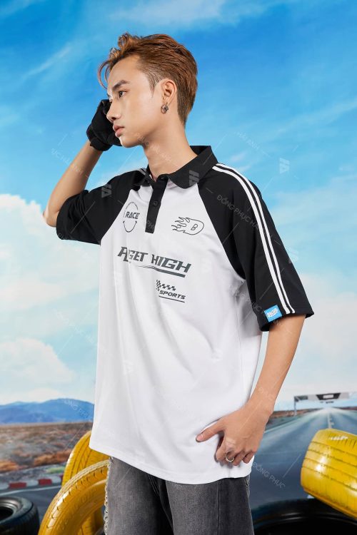 Mẫu Áo Lớp Polo Oversize Tay Raglan Màu Trắng Gạo - Hình 5