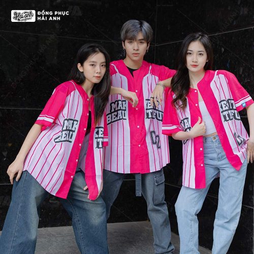Áo Lớp Sơ Mi Baseball Hồng 