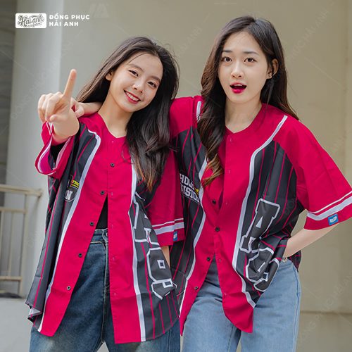 Áo Lớp Sơ Mi Baseball Hồng Đậm