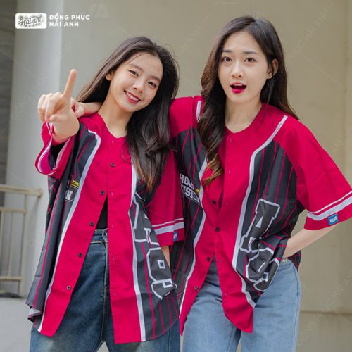Áo Lớp Sơ Mi Baseball Hồng Đậm