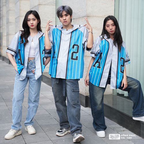 Áo Lớp Sơ Mi Baseball Xanh Xám - Hình 3