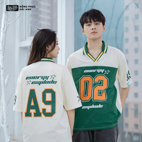 Áo Lớp Polo Oversize Iconic Màu Kem Cheese Phối Thân Màu Xanh Iris