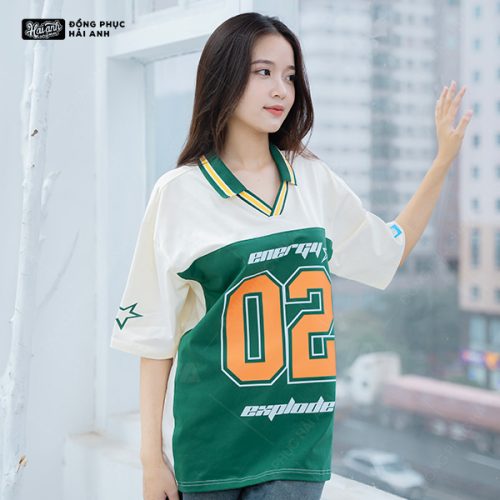 Áo Lớp Polo Iconic Màu Kem Cheese Phối Thân Màu Xanh Iris