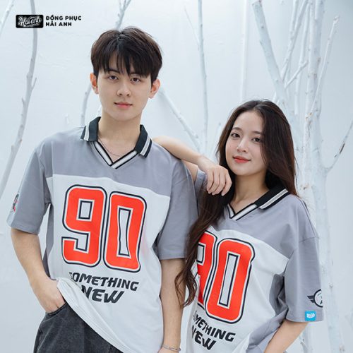 Áo Lớp Polo Oversize Iconic Màu Xám Phối Thân Màu Trắng