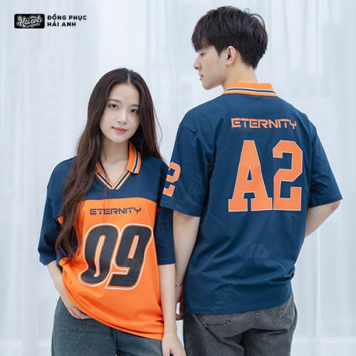 Áo Lớp Polo Oversize Iconic Màu Xanh Đen Phối Thân Màu Cam
